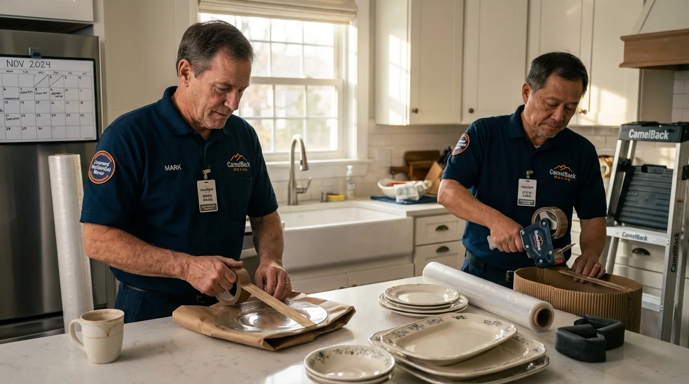 Professional crew packing kitchen dishware in Pecos, TX